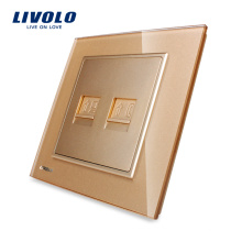 Livolo Manufacturer Good Design Modern Glass Panel 2 Gang Tel Computer Socket VL-W292TC-13